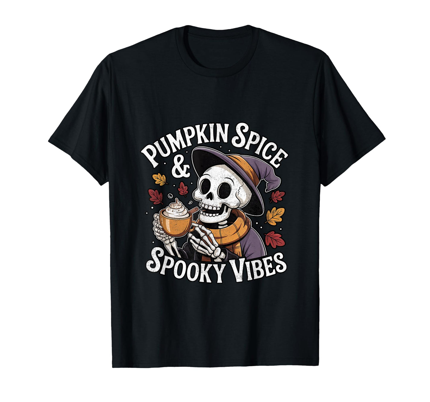 Pumpkin Spice and Spooky Vibes Halloween Woman Cute Funny T-Shirt