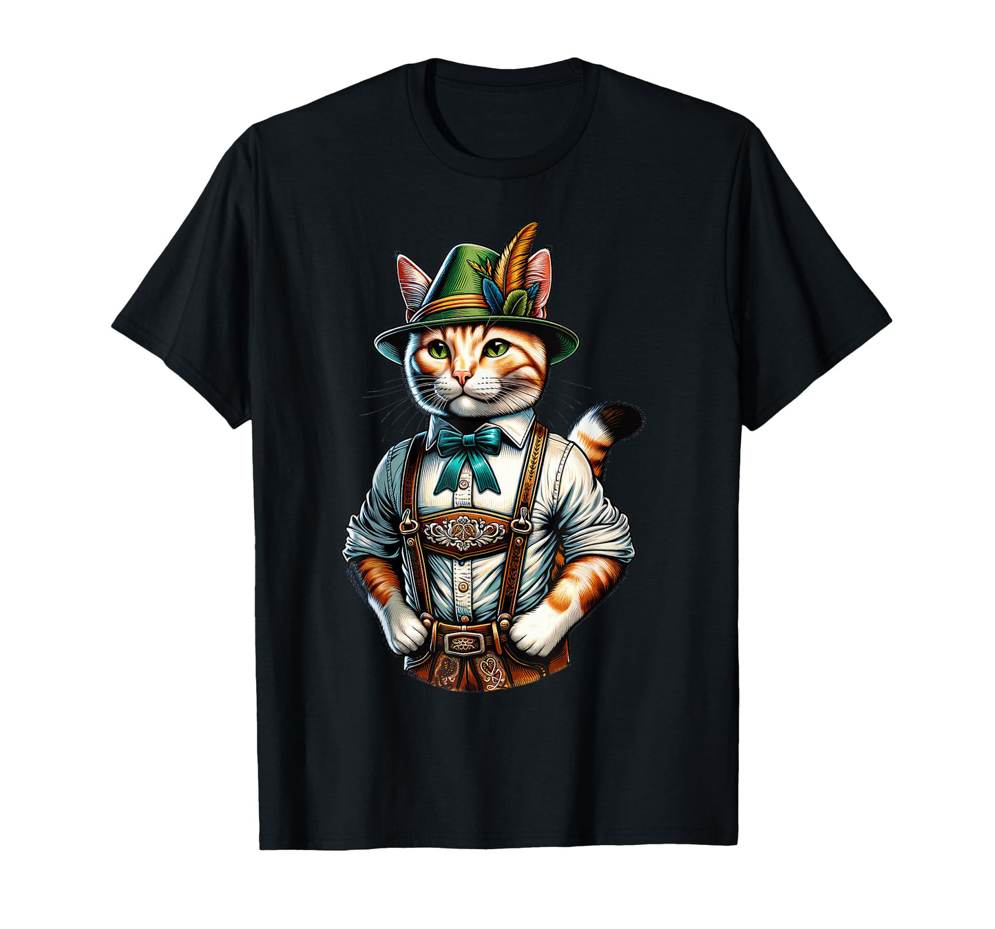 Oktoberfest Cat Funny German Bavarian Lederhosen Cat Lover T-Shirt