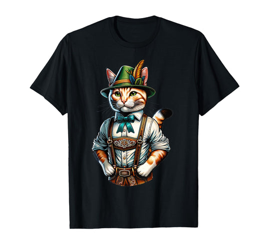 Oktoberfest Cat Funny German Bavarian Lederhosen Cat Lover T-Shirt
