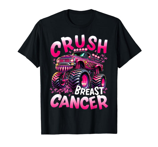 Crush Breast Cancer Monster Truck Girls Boys Pink Awareness T-Shirt