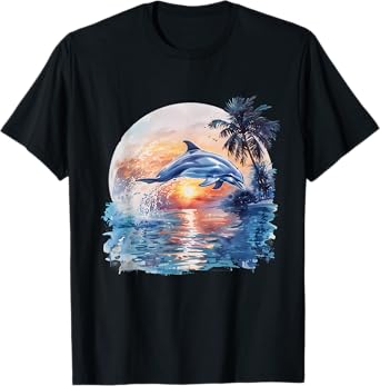 Dolphin Sunset Ocean Sea Dolphin Sea Ocean Animal Lover T-Shirt