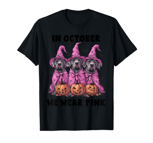 In October We Wear Pink Great Dane Halloween Breast Cancer T-Shirt