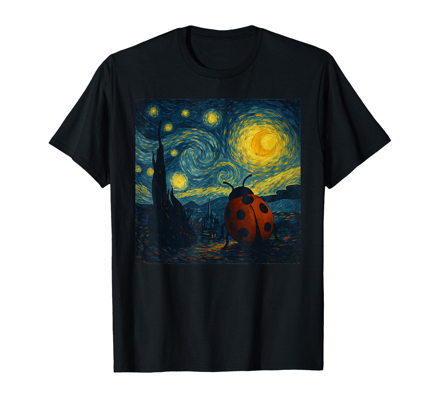 Starry Night Van Gogh Ladybug Funny Graphic T-Shirt