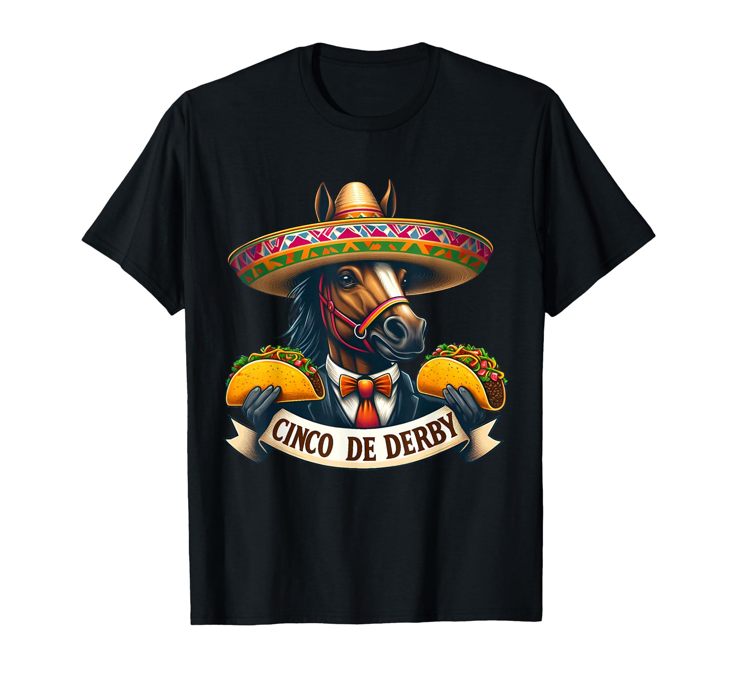 Funny Taco Horse Racing Vintage Cinco De Derby Horse T-Shirt