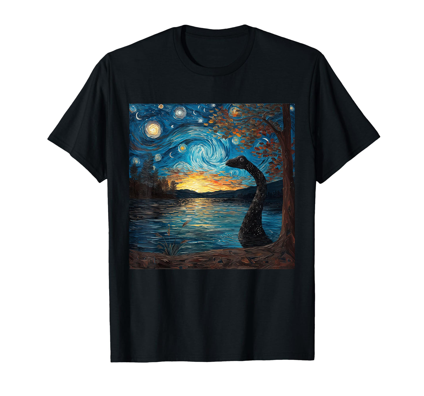 Loch Ness Monster Starry Night Van Gogh Style Nessie T-Shirt