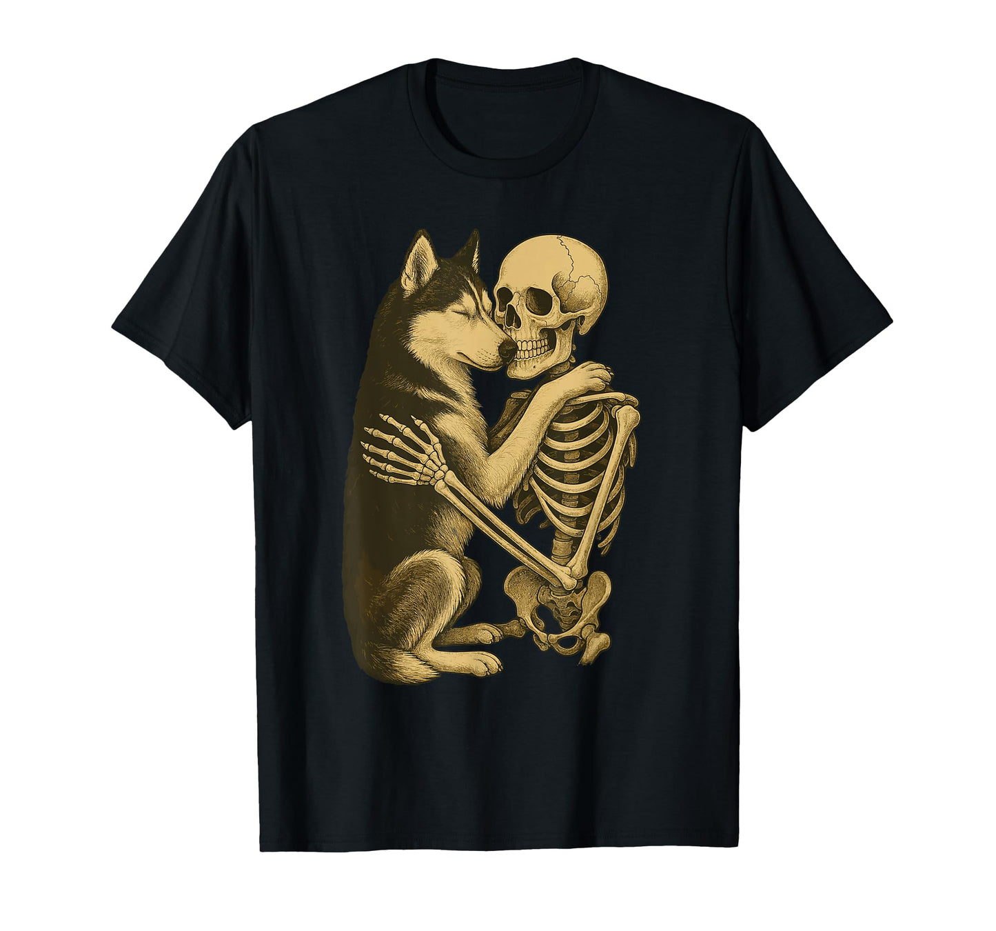 Skeleton Hugging Siberian Husky T-Shirt