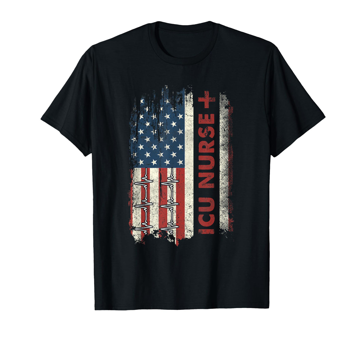 ICU Nurse Flag Patriotic Nurse 4th Of July American Flag T-Shirt