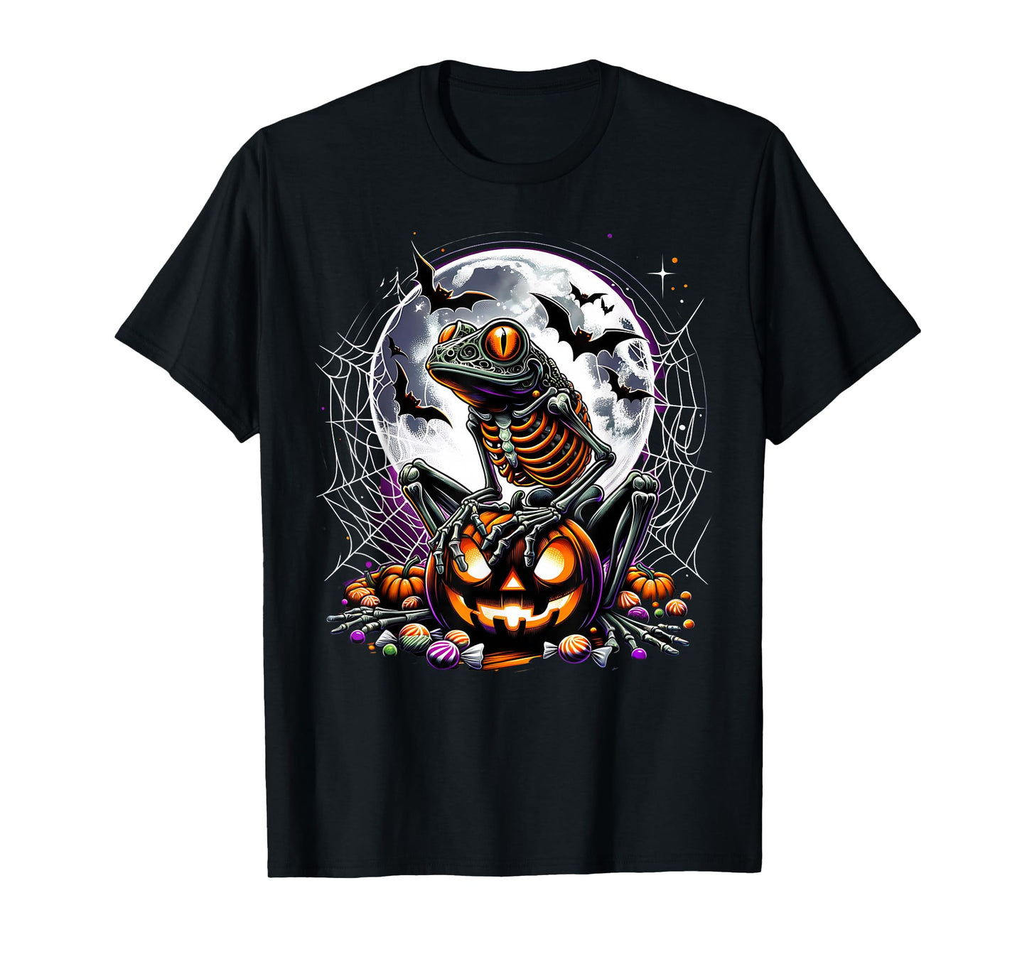 Halloween Frog Skeleton Spooky Pumpkin Jack o Lantern T-Shirt