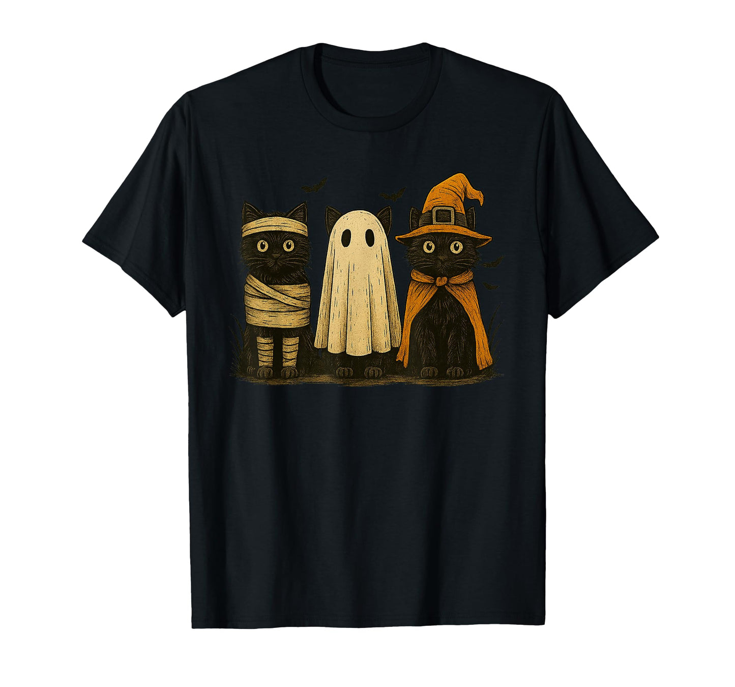 Funny Black Cat Ghost Witch Halloween Costume Men Women Kids T-Shirt