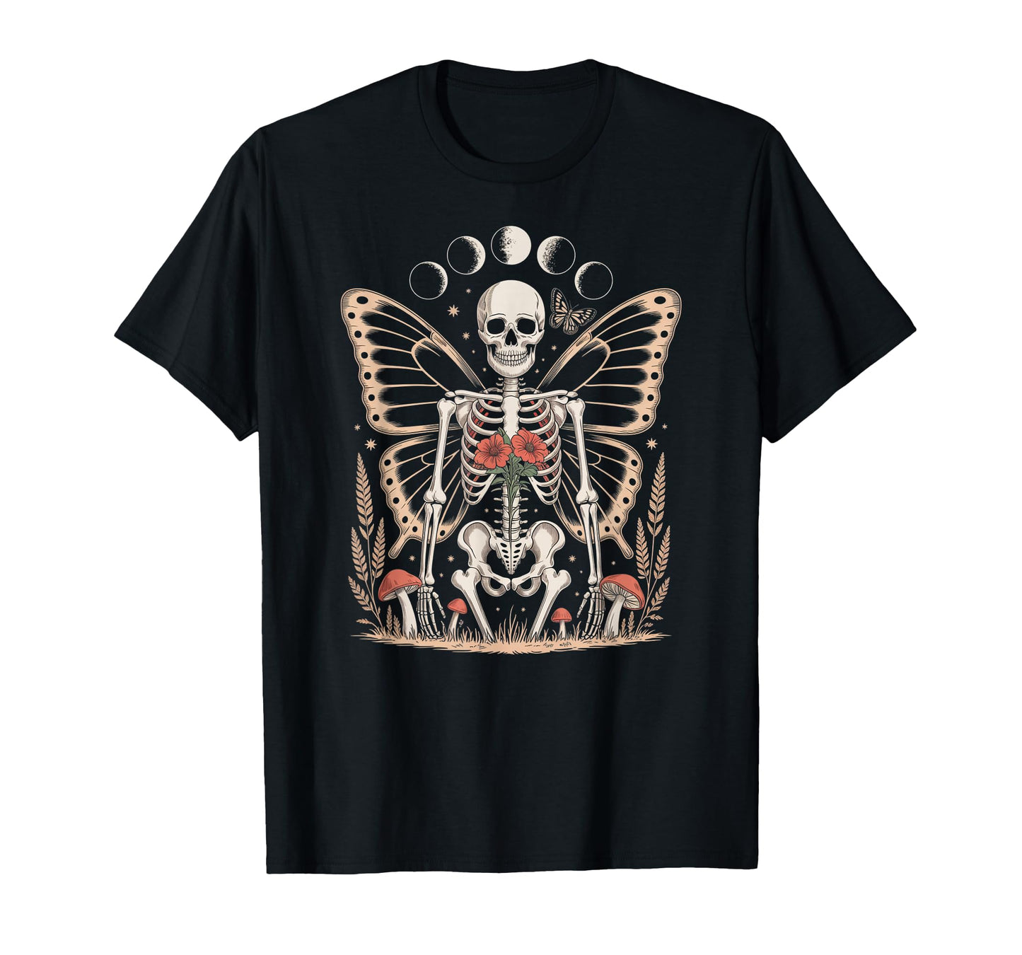 Skeleton Fairy with Roses Mushrooms and Moons T-Shirt