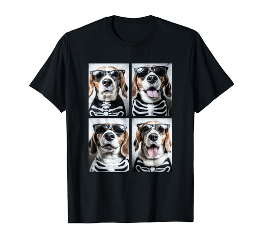 Cute Beagles with Sunglasses Skeleton Costume Halloween Dogs T-Shirt