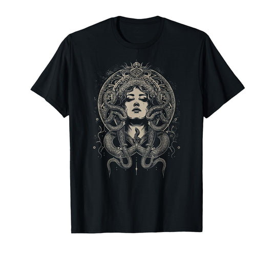 The Medusa Fan Co. Medusa Gorgon Greek Mythology Women's Unisex-Adults, Unisex-Kids Black T-Shirt