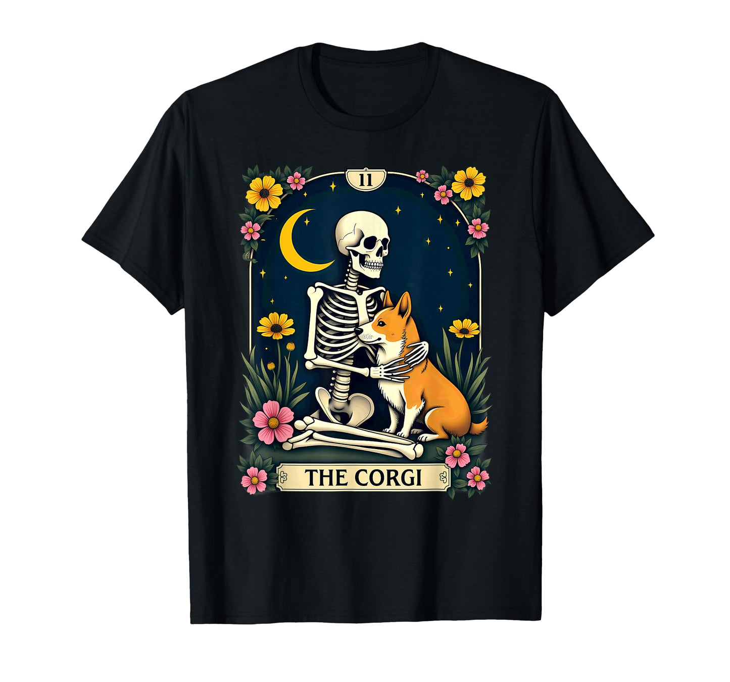 Gothic Tarot Card The Corgi Skeleton Halloween T-Shirt