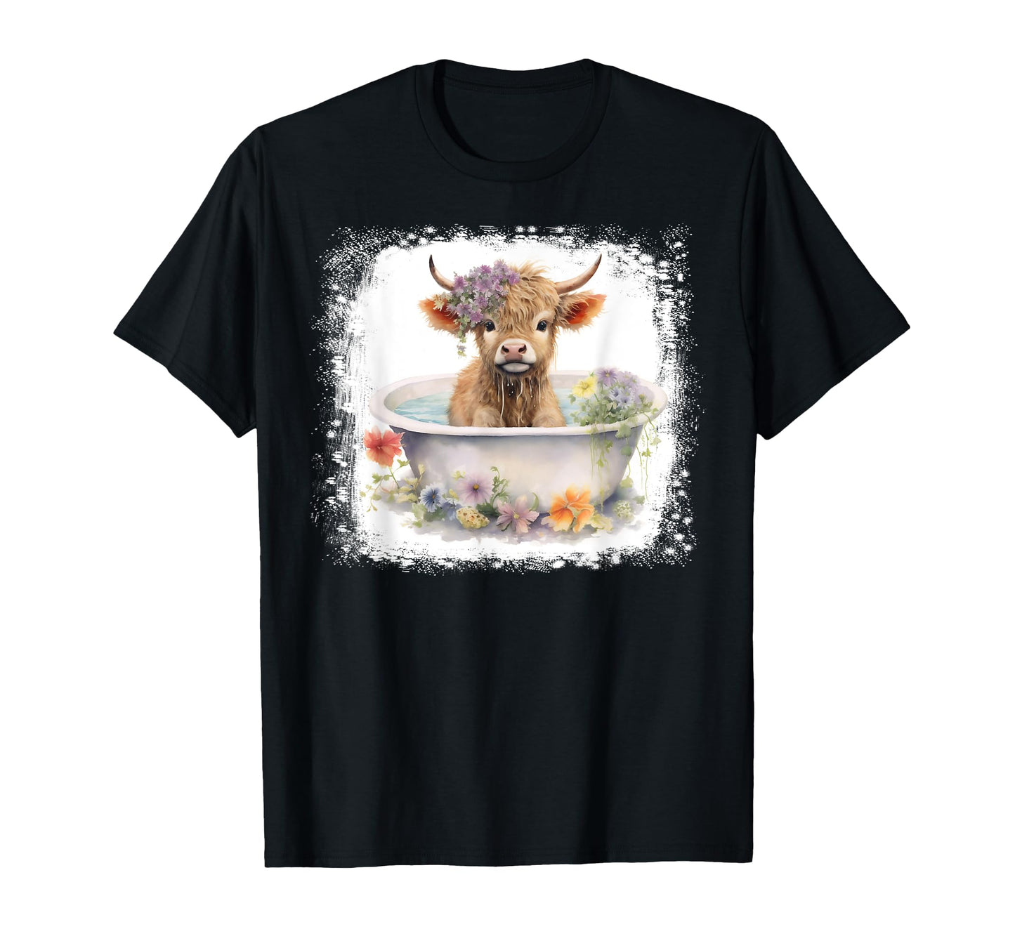 Baby Highland Cow In Bathtub Floral Flowers Women Girls T-Shirt