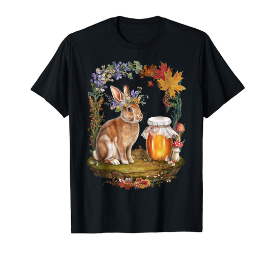 Cottagecore Aesthetic Bunny Honey Jar Floral Forest Whimsy T-Shirt