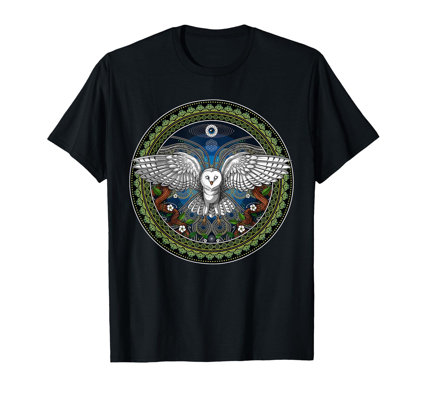 Owl Bird Floral Nature Forest Botanical Sacred Geometry T-Shirt