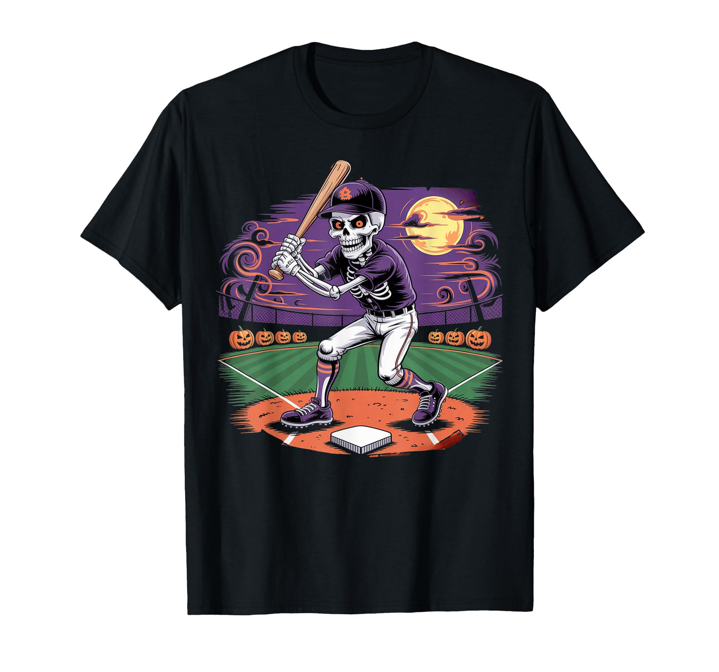 Funny Creepy Baseball Skeleton Spooky Sports Halloween T-Shirt