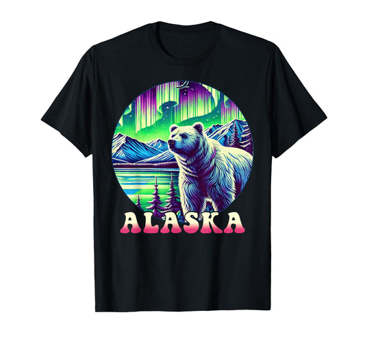 Alaska Northern Lights Aurora Viewing Alaska Vacation Bear T-Shirt