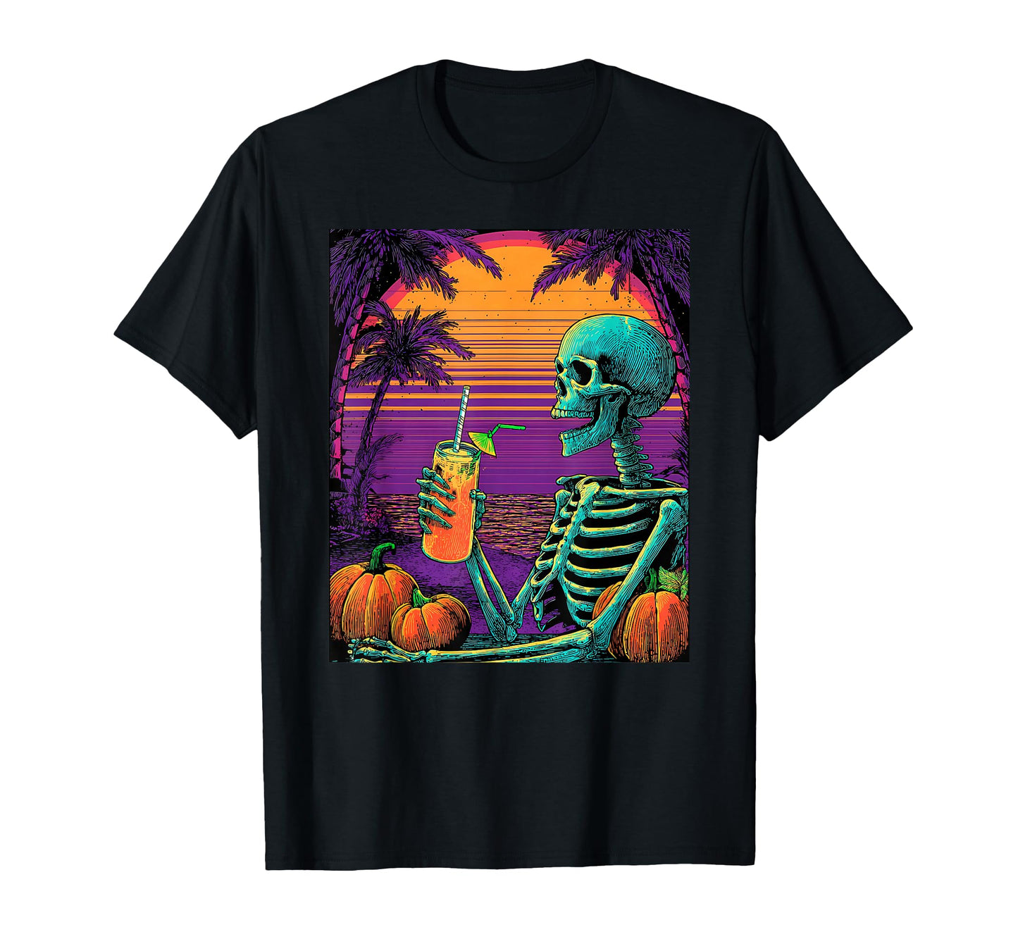 Funny Halloween Skeleton Ghost Cyberpunk Retro Design T-Shirt