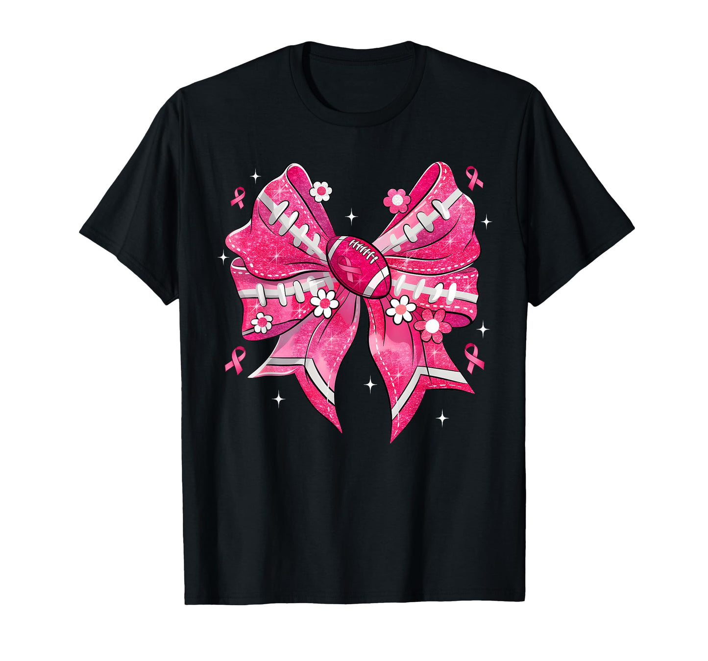 Football Pink Ribbon Coquette Bow Breast Cancer Awareness T-Shirt