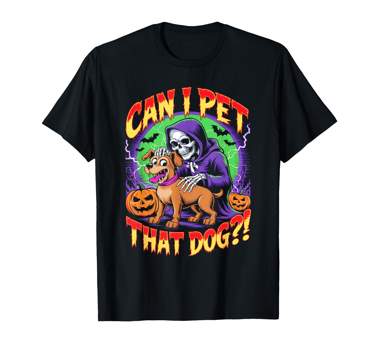 Can I Pet That Dog?! Funny Skeleton Halloween Bootleg T-Shirt