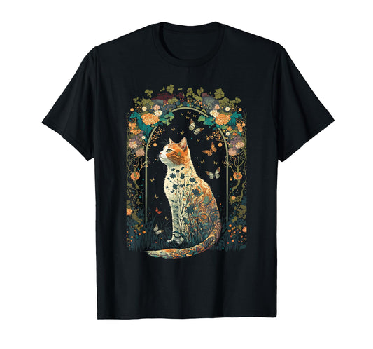 Cute Cottagecore Aesthetic Cat Nature Garden Lover Women T-Shirt