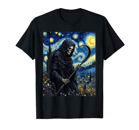 Halloween Grim Reaper Van Gogh Starry Sky Party Costume T-Shirt