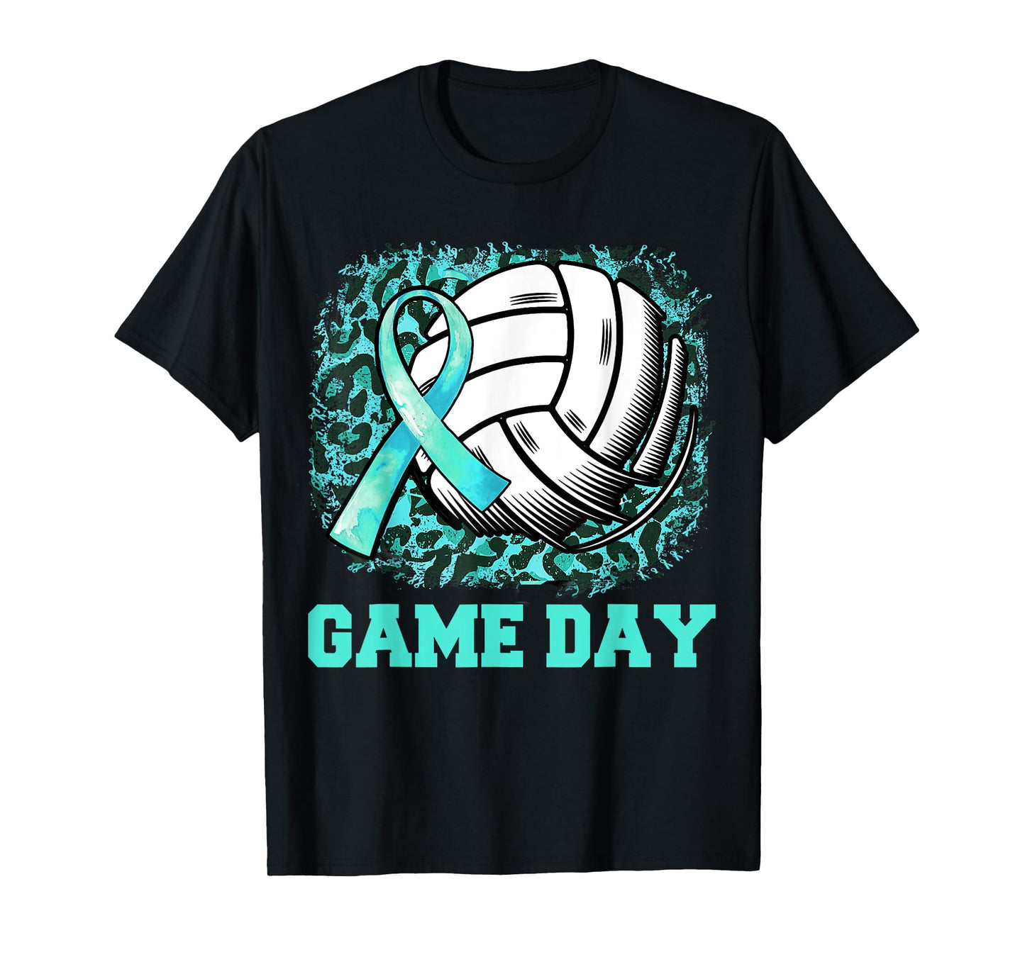 Game Day Cervical Cancer Awareness Ribbon Teal Volleyball T-Shirt