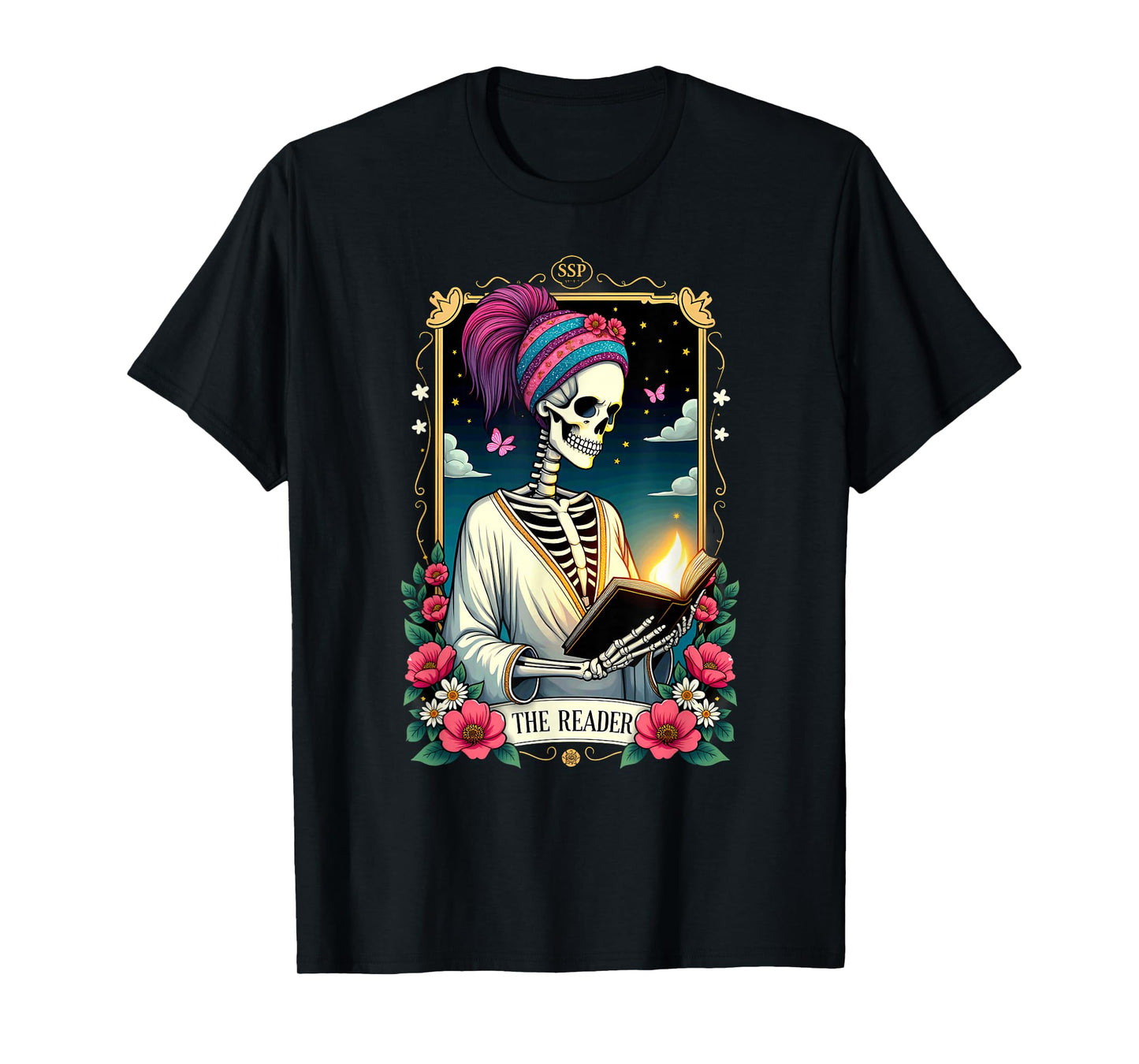 The Reader Tarot Card Skeleton Reading Book Halloween T-Shirt