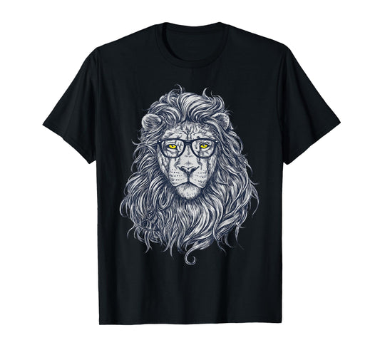 Cool Lion in Glasses Hipster Funny Nerd Humor T-Shirt