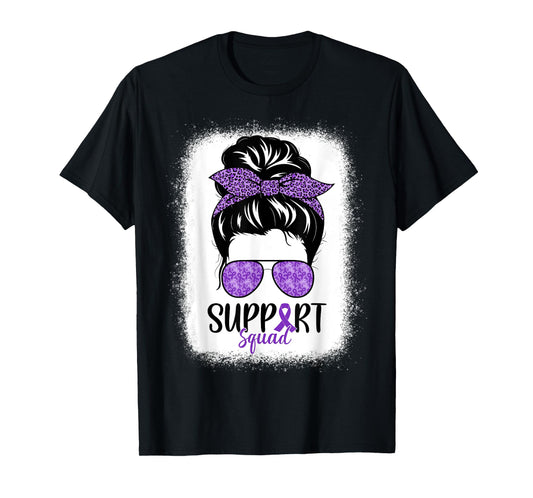 Support Squad Pancreatic Cancer Messy Bun Leopard T-Shirt