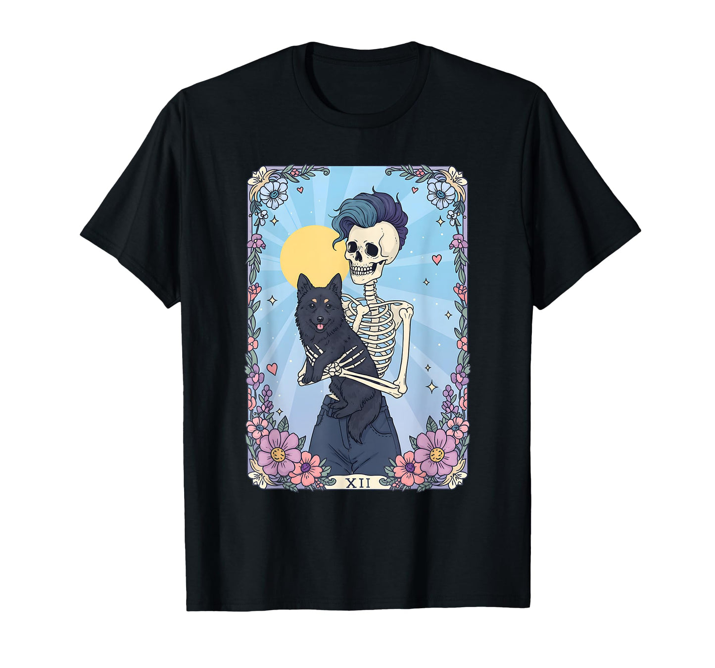 Schipperke Dog Tarot Card Halloween Costume Skeleton Retro T-Shirt