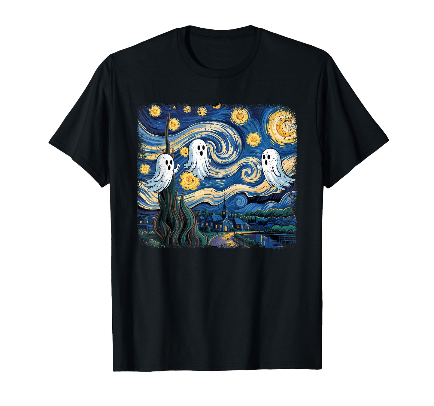 Funny Halloween Boo Sheet Ghost Starry Night Van Gogh Boys T-Shirt