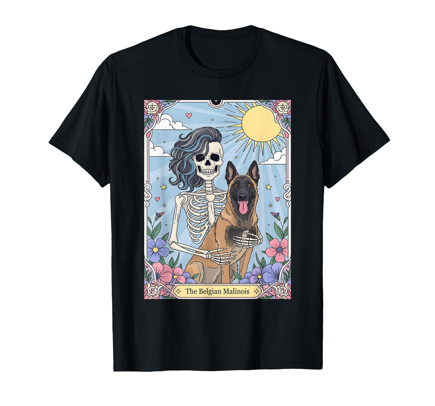 Belgian Malinois Dog Tarot Card Halloween Costume Skeleton T-Shirt