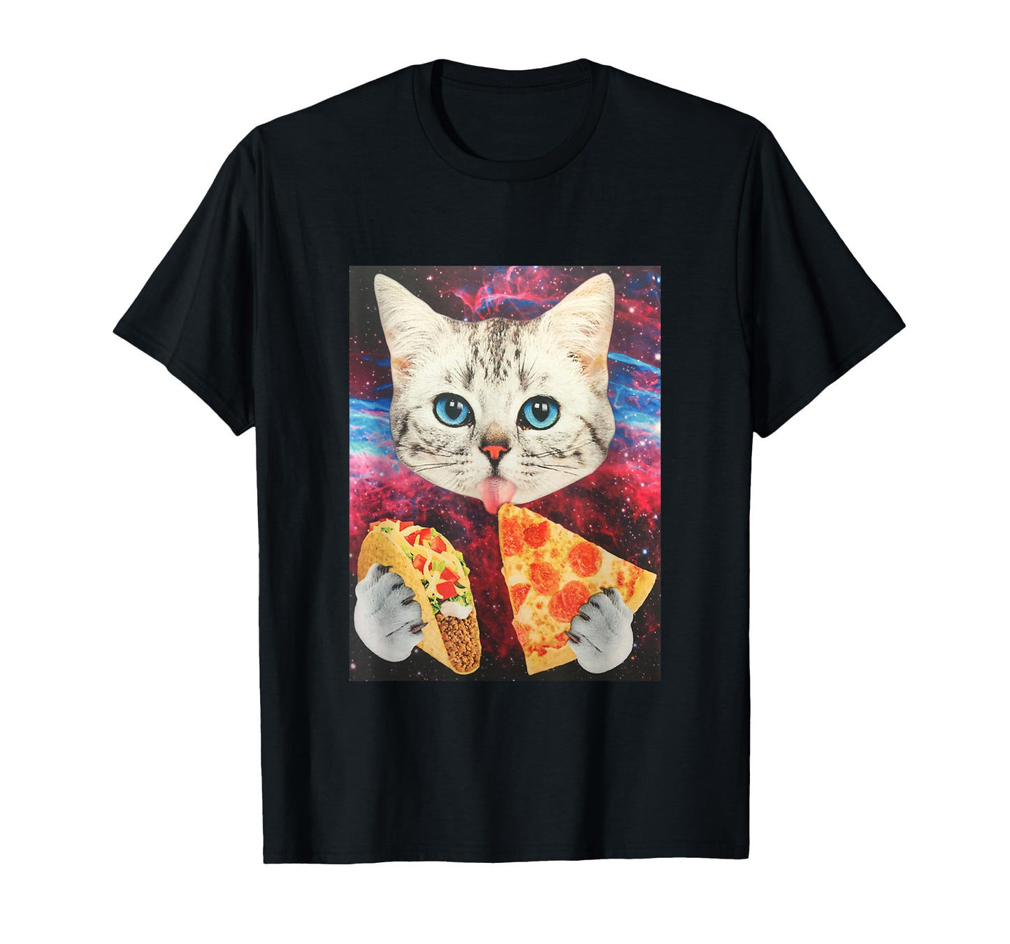 Funny Cute Outer Space Galaxy Cat Meme Pizza Taco Trippy T-Shirt