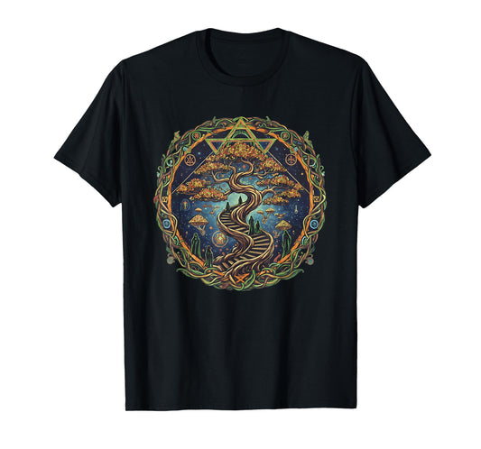 Psychedelic Bonsai Stairway Mindful Art Design T-Shirt