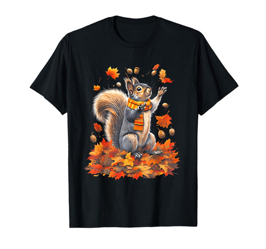 Cute Squirrel With Fall Leaves Autumn Animal Thanksgiving T-Shirt