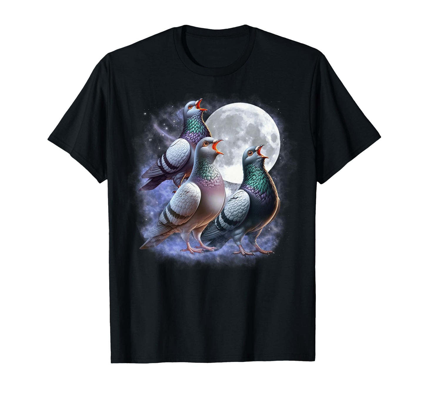 Three Pigeons Moon Funny Pigeon Howling Wolfs Moon Parody T-Shirt