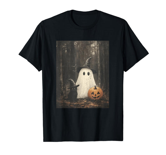 Cute Ghost and Cat Witch Pumpkin Retro Halloween Costume T-Shirt