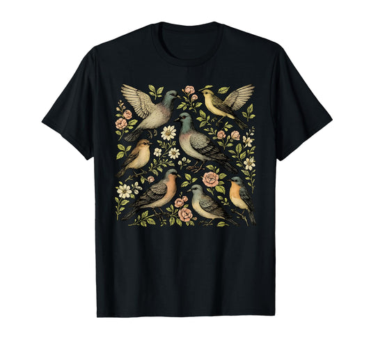 Cottagecore Pigeon Floral Nature Botanical Bird Watching T-Shirt