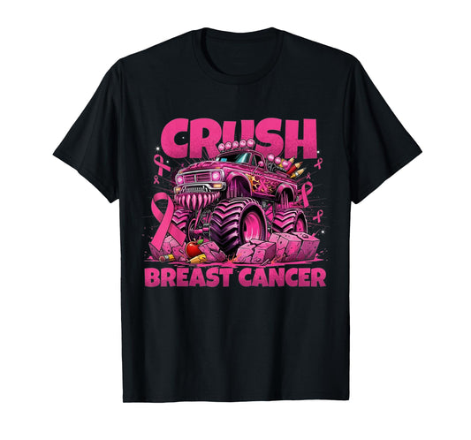 Crush Breast Cancer Awareness Monster Truck Pink Ribbon T-Shirt