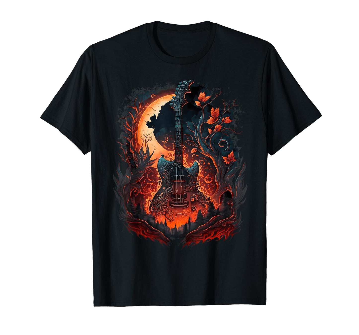 Flaming Electric Guitar in Burning Nature with Flames T-Shirt
