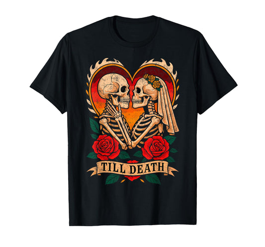 'Til Death Couple Skeletons Tee American Traditional Tattoo T-Shirt
