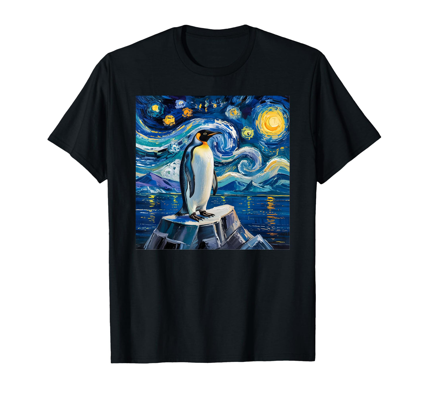 Penguin Starry Night Funny Penguin Art Van Gogh Style T-Shirt