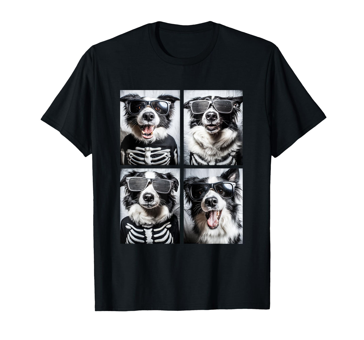 Border Collie with Sunglasses Halloween Skeleton Costume Dog T-Shirt