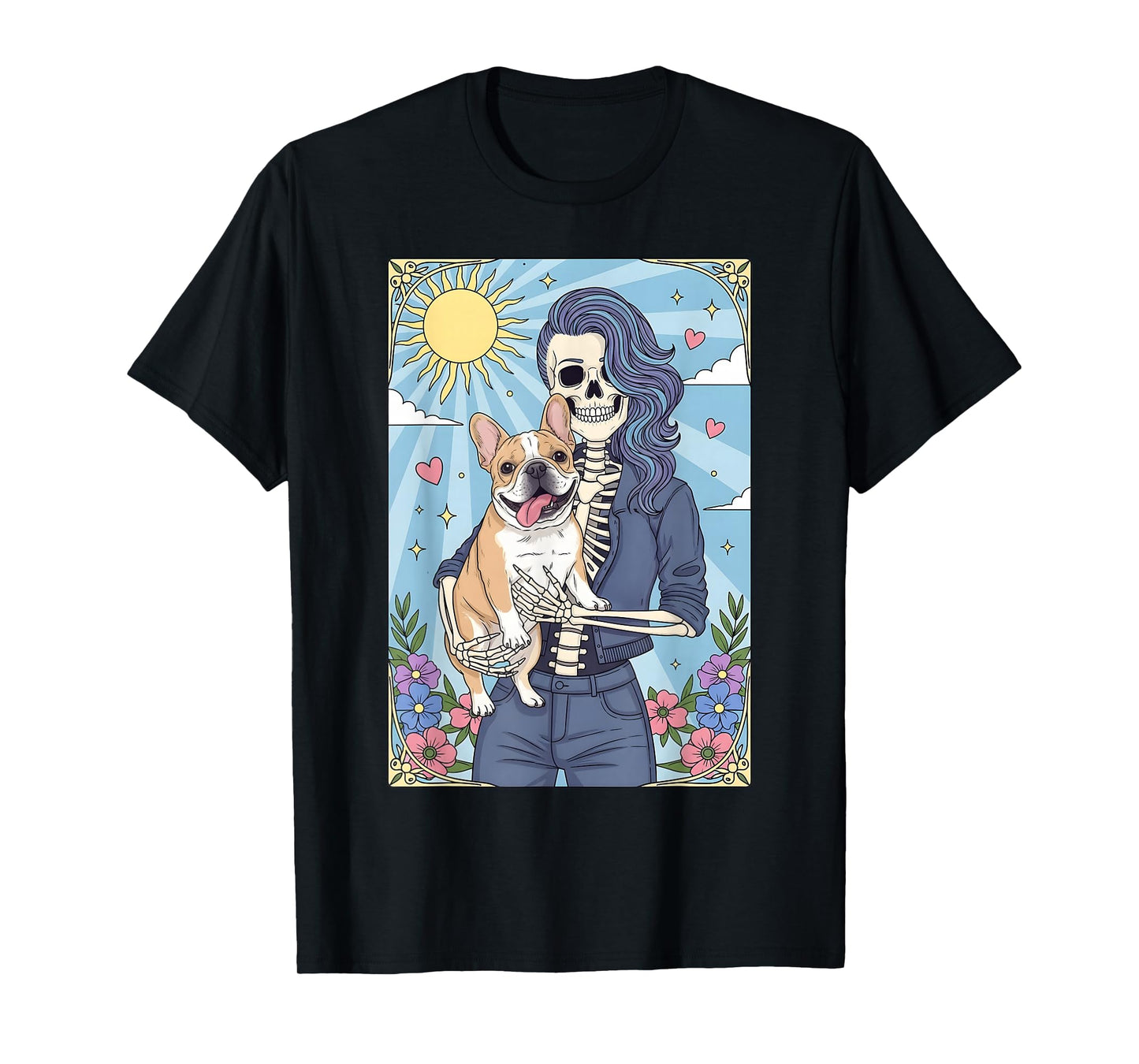 French Bulldog Dog Tarot Card Halloween Costume Skeleton T-Shirt