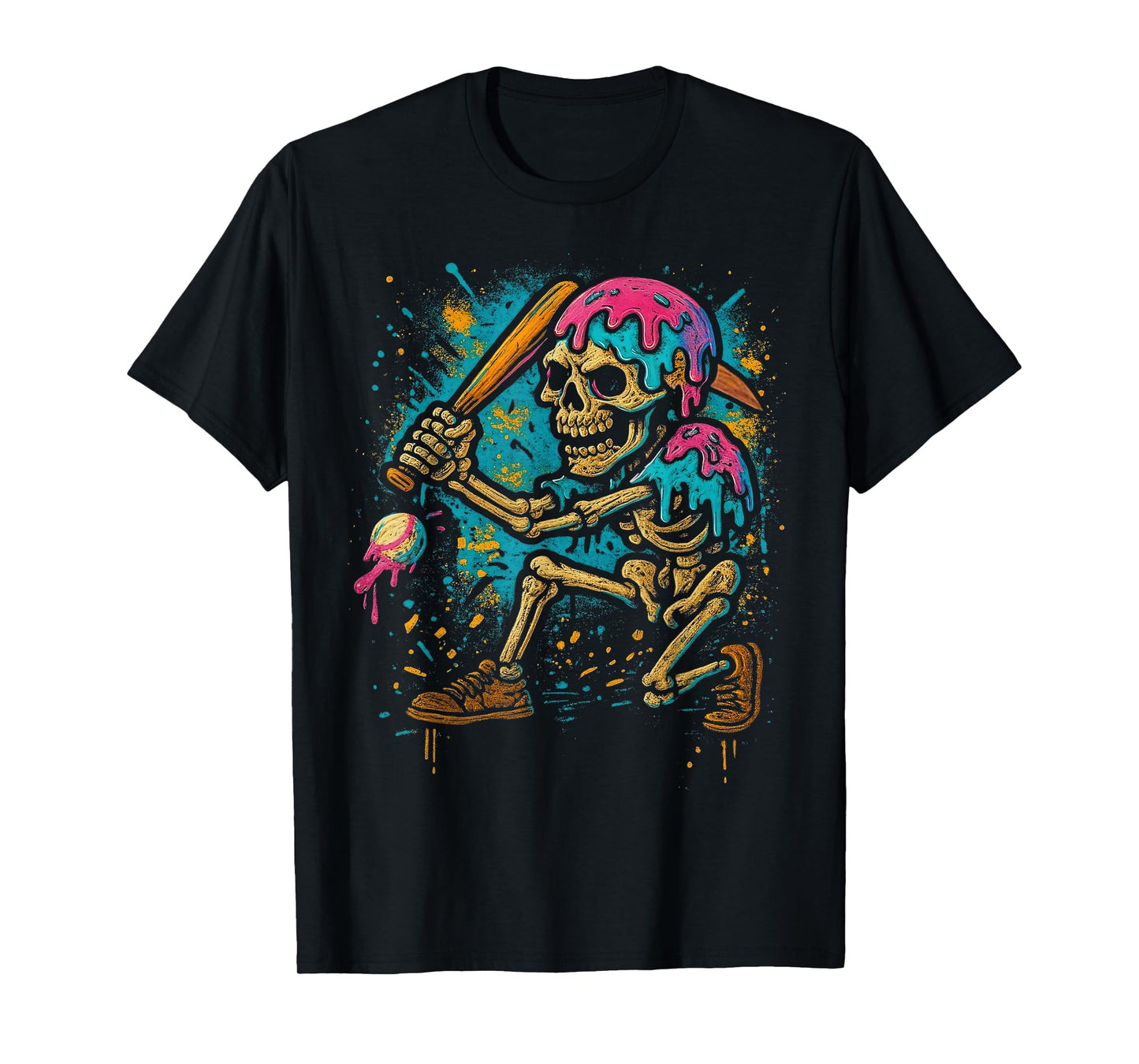 Funny Baseball Skeleton Ice Cream Drip Baseball Boys Kids T-Shirt