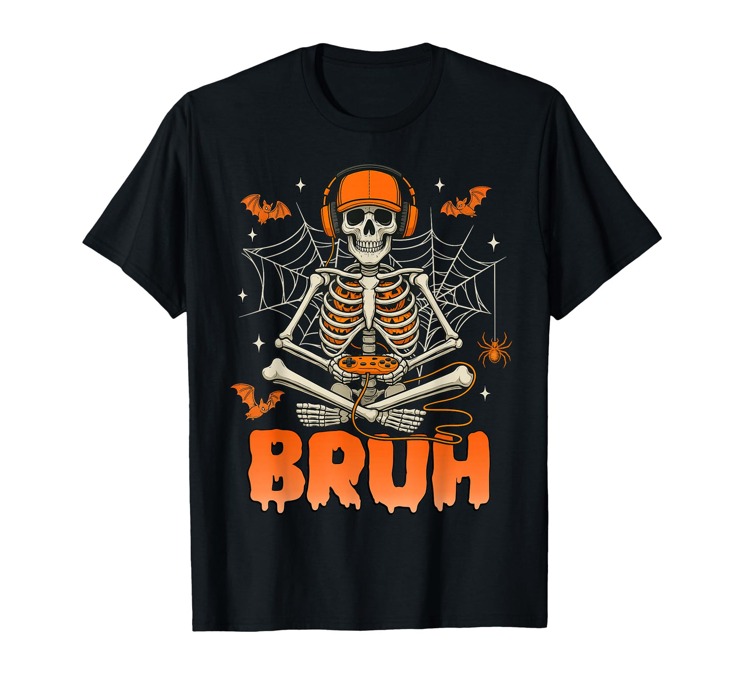 Bruh Halloween Boys Kids Gamer Mens Skeleton Video Gaming T-Shirt