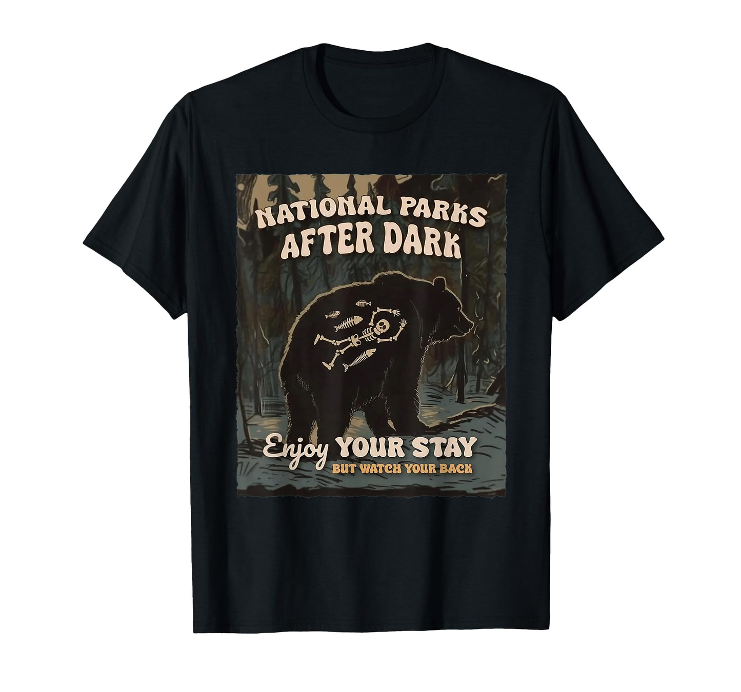 National Park After Dark t-shirt - Unisex Adults - Black - Small - Short Sleeve - T-Shirt - Casual - Camping - Humor Lovers