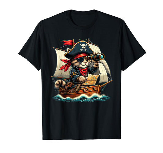 Funny Pirate Cat Adventure Halloween Cat Lover Men Women T-Shirt